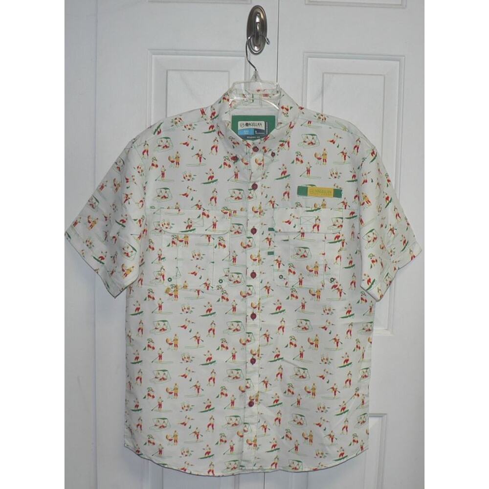 Magellan Outdoors Men's Laguna Madre Print Short Sleeve Fishing Shirt Small $30